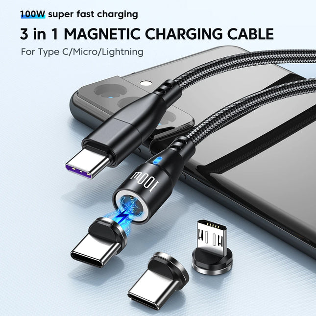AUFU 100W Magnetic USB Type C Cable For Macbook Huawei Xiaomi Samsung PD 27W Fast Charging Charger Cable Data Cord For iPhone 14