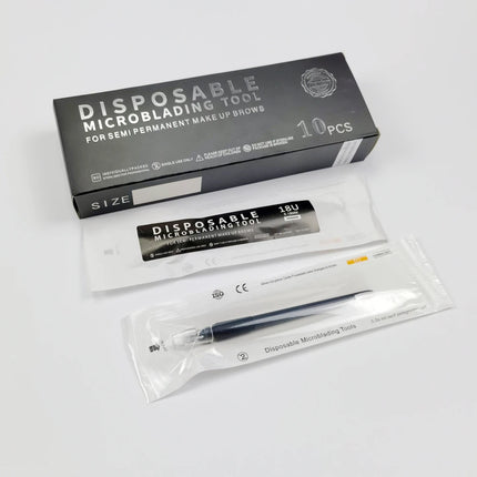 10/50Pcs Disposable Microblading Pen 0.15/0.18mm 18U Sterilized Permanent Makeup Eyebrow Tattoo Pen with U Blades