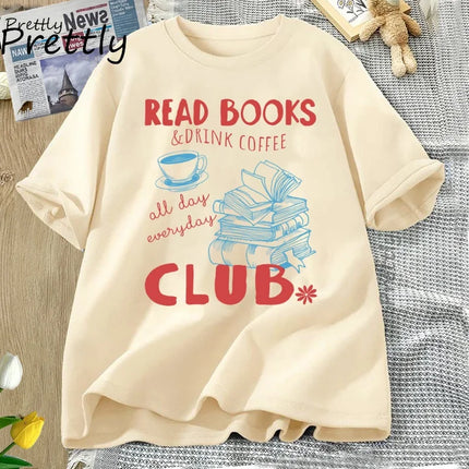 Reading Book and Coffee Club T-shirt Women Men Casual Cotton Short Sleeve Tshirt Women's Clothing Vintage Bookish Tee Shirt Tops