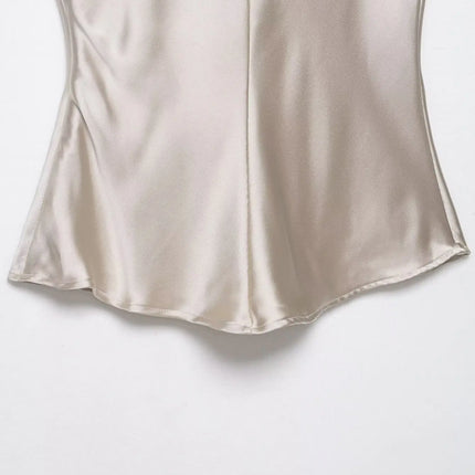 Autumn Satin Textured Black Sling Tops Women Elegant V-neck Backless Tops Shirt Women Sexy Tops Club Party Tanks 2025 New