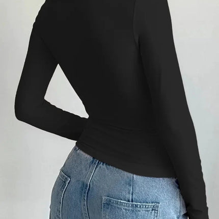 2026 Summer Solid Crew Neck T-Shirt Casual Long Sleeve Top For Spring & Fall, Women's Clothing