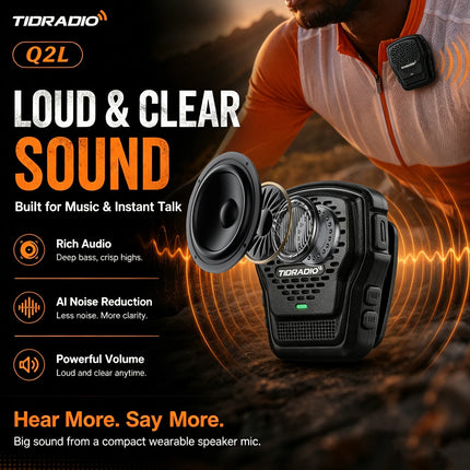 TIDRADIO Q2L Wearable Speaker Mic Clip-On Magnetic Wireless PTT AI Noise Reduction App Global Push To Talk Work Outdoor Teams