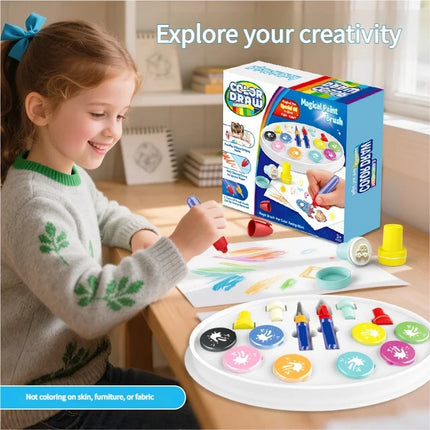 Magic Light Brush Drawing Set for Kids Mess Free LED Painting Station with Graffiti Seals and Coloring Pages  Montessori Toys