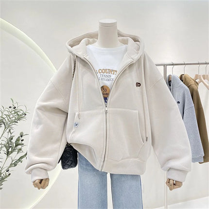 Fashion Autumn Solid Hoodie Sweatshirt Women Tops Casual Zip Up Y2k Solid Hoodie Streetwear Girl Thin Hooded Jacket Female