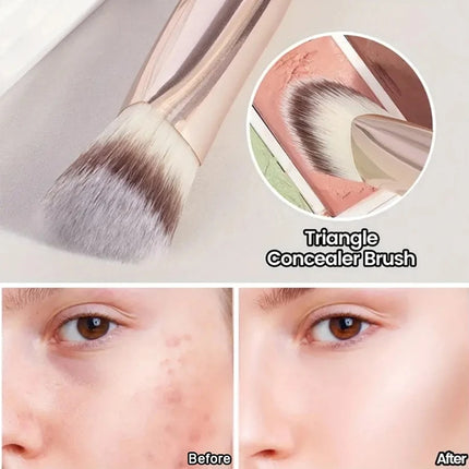 Double Ended Foundation Brush Set Flat Top Angled Contour Makeup Brushes For Liquid Powder Cream Blending