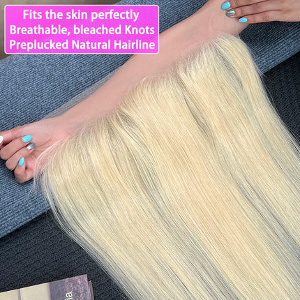 13x4 Transparent Lace Frontal #613 Blonde Color Straight Human Hair Bleached Knots Preplucked Invisible Lace Closure Virgin Hair