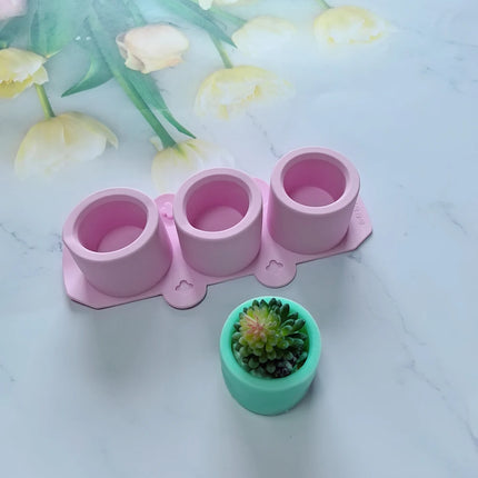 Silicone Mold for Succulent Plant Pots, DIY Craft Candlestick Mini Plant Mould, 3-Cavity Round Pot Silicone Mold for Clay Crafts