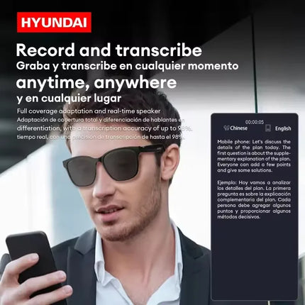 HYUNDAI HY-C8 Smart Glasses Bluetooth 5.4 Sunglasses Headset Built-in Mic, Outdoor Sport, AI translation, iOS/Android Compatible