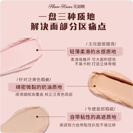 Flower Knows Concealer Palette Sweetie Bear Collection Velvet Flawless Four-Color Concealer High Coverage Moisturizing Makeup