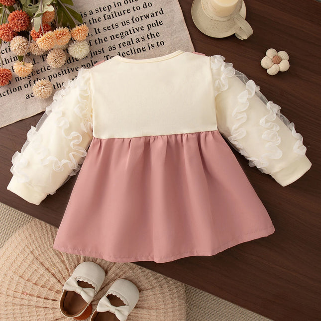 6-24 Months Spring and Autumn New Sweet Bow Baby Girl Dress, Korean Style Bubble Long-Sleeved Children's Clothing for Parties