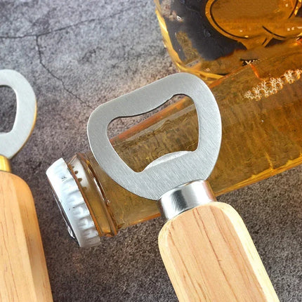 Popular Beer Bottle Opener with Thickened Stainless Steel Wooden Handle Capable of Opening Alcoholic & Non-alcoholic Beverages