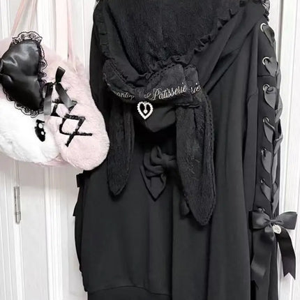 Literary All-match Preppy Style Premium Hoodies Sweet Rabbit Ear Lace Hoody Sweatshirt Japanese Loose Lace Up Bow Casual Jacket