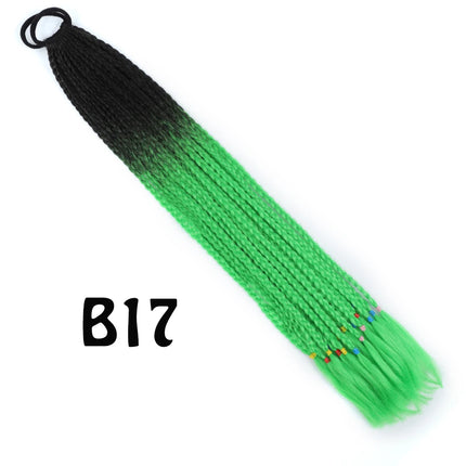 Synthetic Gradient Color Dirty Braided Ponytail Extensions With Elastic Band 24" Rainbow Braid Pony Tail Hairpiece For Girl