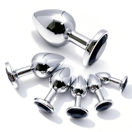 5 Size Black butt plug Metal anal plug Jewelry base beginner to expert G-point massage dildos adult women toys adult men toys