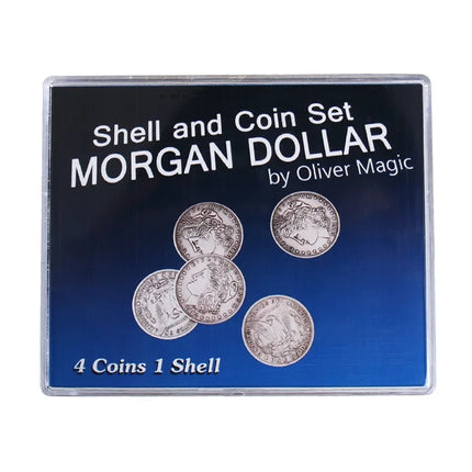 Walking Liberty Half Dollar Shell and Coin Set/Morgan Dollar Shell and Coin Set (4 Coins 1 Shell) By Oliver Magic Tricks Props
