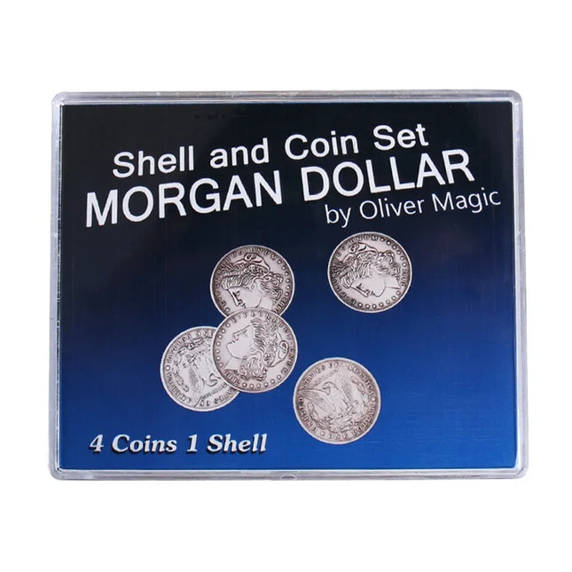 Walking Liberty Half Dollar Shell and Coin Set/Morgan Dollar Shell and Coin Set (4 Coins 1 Shell) By Oliver Magic Tricks Props