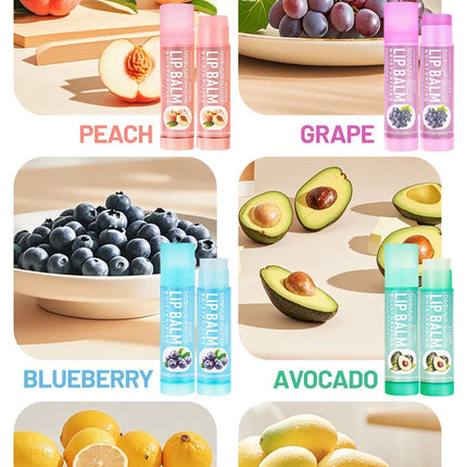 24Pcs Fruit Series Lip Balm Set Honey Grape Avocado Moisturizing Repair Anti-Cracked Non-sticky Lip Balm for Lips Skin Care