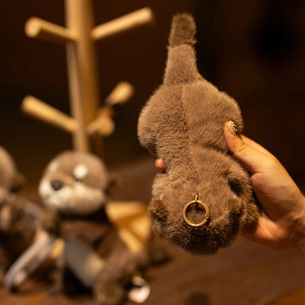 Cute Otter Plush Keychain Realistic Stuffed Otter Animal Pendant Doll Soft Plushies Key Ring for Bag Decoration Gifts Girl