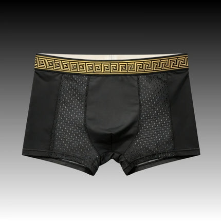 Men's Ice Silk Boxer Briefs Black Gold Baroque Waistband Breathable Quick-Dry Sports Trunks Plus Size 6XL Summer Cool Underwear