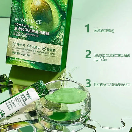 12pcs Avocado Bubble Facial Mask Brightening Firming Moisturizing Face Mask  Beauty Skin Care Facial Bubble Cover Foam Masque