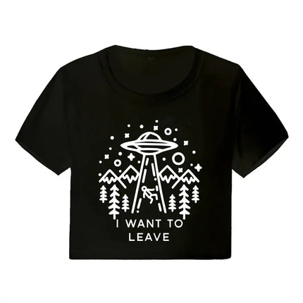 Korean Style Casual Crop Tops 2000s Y2k Print Women Tee Shirt Harajuku GOTH Cropped Mange Tshirt Funny Graphic T-shirt Female