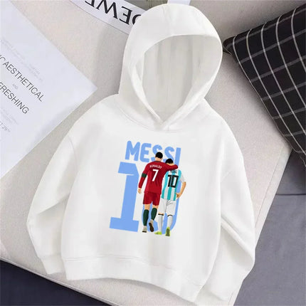 Football Star Messi Print Cartoon Children Hooded Sweatshirt Boy Girl Autumn Winter Daily Outdoor Casual Loose Warm Sportswear