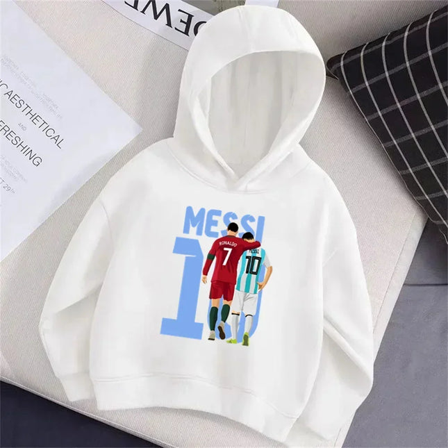 Football Star Messi Print Cartoon Children Hooded Sweatshirt Boy Girl Autumn Winter Daily Outdoor Casual Loose Warm Sportswear