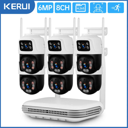 KERUI 6MP Full HD 8CH Wireless NVR Security WIFI IP Dual Lens Camera System Kit Outdoor Surveillance CCTV Audio Video Recorder