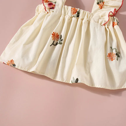 Girls Set Summer New Floral Print Small Fly Sleeves Cute Short Sleeved Top Solid Color Shorts Two Piece Set
