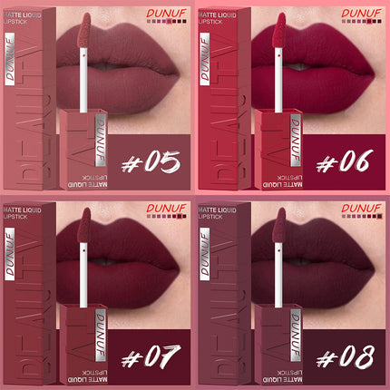8Pcs/Set Nude Brown Matte Liquid Lipstick Velvet Sexy Dark Red Lip Glaze Non-stick Cup Not Easy To Fade Lip Gloss Lipstick Makeu