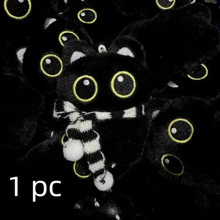 New Kawaii Big Eyes Cat Plush Doll With Scarf Black Cat Keychain Bag Pendant Cartoon Kitten Ornament Festival Gift For Friends