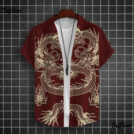 Men's Shirts Short Sleeve Tops Dragon Graphic Clothing 3d Shirts 2024 Casual Fashion Streetwear Summer Apparel For Male Blouse
