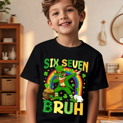 Six Seven Bruh 67 Meme Kids Clothes Happy St. Patrick's Day Girl Boy T-Shirt Children's Clover Irish Day Crew Neck Short Sleeves