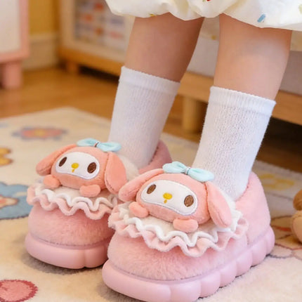 Kids' Slippers House Shoes Cartoon Cinnamoroll Winter Shoes For Girls Anti-slip Warm Thick Bottom Pink Pruple Shoes Size 24-41