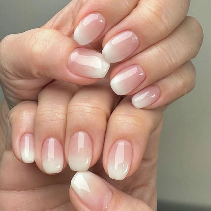 24Pcs Simple Square Head Fake Nail with nude design White Gradient French Press on False Nails Short Full Cover Nail Tips
