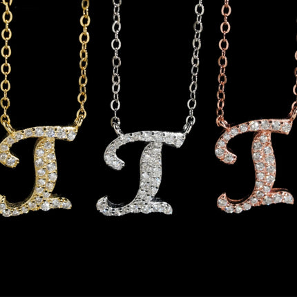 Iced Out Pendant Necklace  925 Silver Initial VVS Moissanite Letter Pendant Link Chain Necklace A-Z  for Men Women