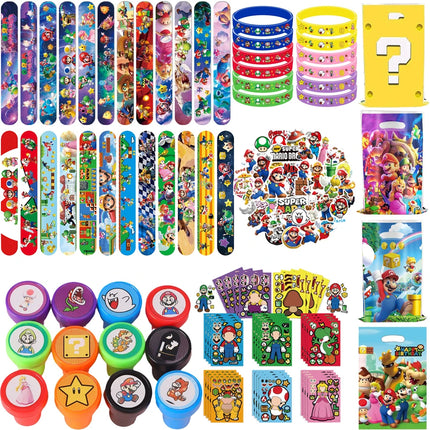 Super Mario Theme Birthday Party Supplies - Favors Gifts Stamps Bracelets Stickers Gift Bag Pinata Fillers Christmas Decoration