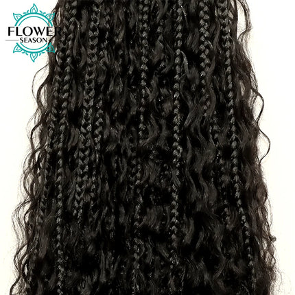 Pre-Looped Crochet Boho Box Braids With Human Hair Curls Goddess Boho Braiding Hair Extension 120strands Full Head Natural Color
