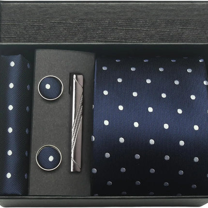 Classic 100% Silk Men's Ties In Gift box 8cm Plaid Dot Striped Business Necktie Handkerchief Cufflinks Wedding Party Tie Set