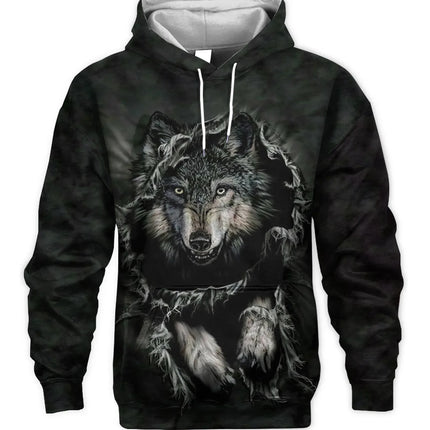 Fashion Animal Men's Hoodie Wolf 3D Print Fall Sweatshirt Hoodie Street Casual Sweatshirt Y2K Men's Oversized Unisex Clothing