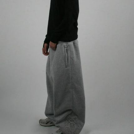 Y2K Retro Men Jogging Pants Double Waist Poker Embroidery Unisex Sweatpants Gothic Hip Hop Streetwear Casual Baggy Sagging Pants