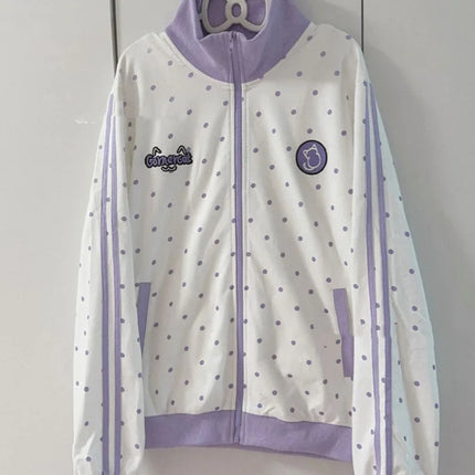 Cute Dot Sweet Sweatshirts Women Loose Cartoon Striped Kawaii Hoodies Japan Long Sleeve Stand Collar Preppy Style Outwear Tops