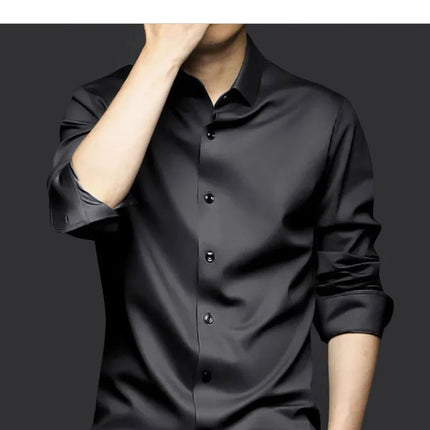 S-6XL Men's Blue Shirt Business Leisure Social Fashion High Quality Ice Silk Shirt Casual Work Top