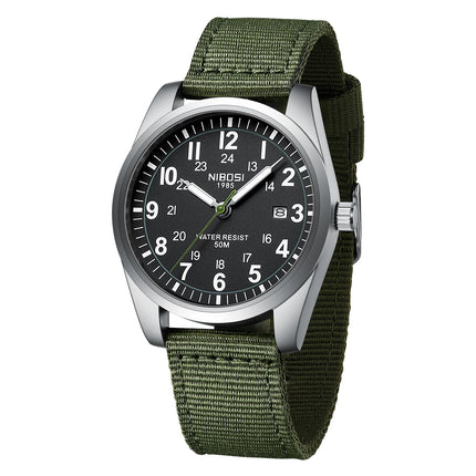NIBOSI Fashion Luminous Watch Men Nylon Strap Auto Date Quartz Wristwatches Men Sports Military Watch for Men Reloj Hombre 2024