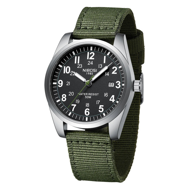 NIBOSI Fashion Luminous Watch Men Nylon Strap Auto Date Quartz Wristwatches Men Sports Military Watch for Men Reloj Hombre 2024