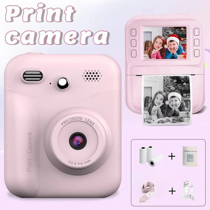 Print Camera Kids Instant Camera 1080P Thermal Print Digital Camera Supports SD Card Print Photo Video Games Music Children Gift