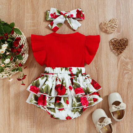 ma&baby 0-18M Baby Girl Romper Newborn Toddler Infant Jumpsuit Floral Doughnut Print Overalls Headband Summer Outfits Clothing