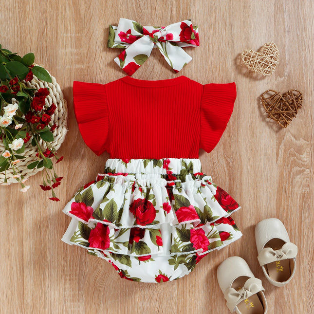 ma&baby 0-18M Baby Girl Romper Newborn Toddler Infant Jumpsuit Floral Donut Print Overalls Headband Summer Outfits Clothing