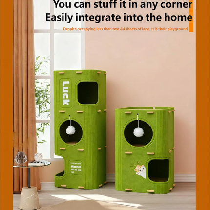 Multi-Layer Cat Tree Condo, All Seasons Cat House with Scratcher, Felt Cat Cave, Semi-Enclosed Cat Bed for Cats