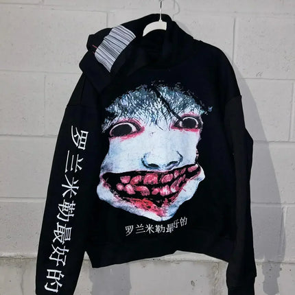 Harajuku Drolandmiller Green Kiss Hoodies Women Gothic Punk Streetwear Grunge Sweatshirt Oversized Hip Hop Hoodie Y2k Clothes